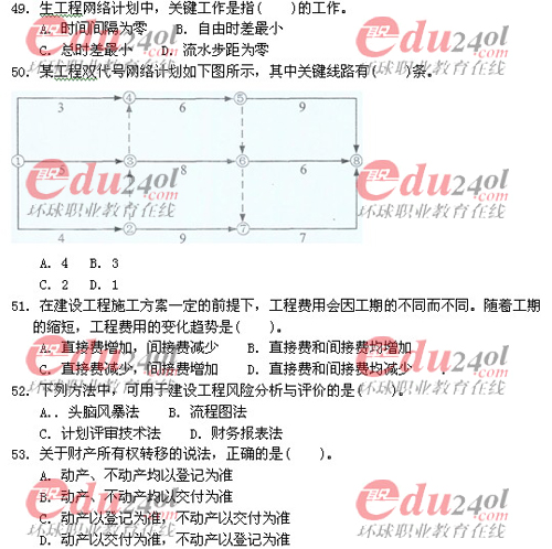 2011年注冊(cè)造價(jià)工程師考試試題完整版